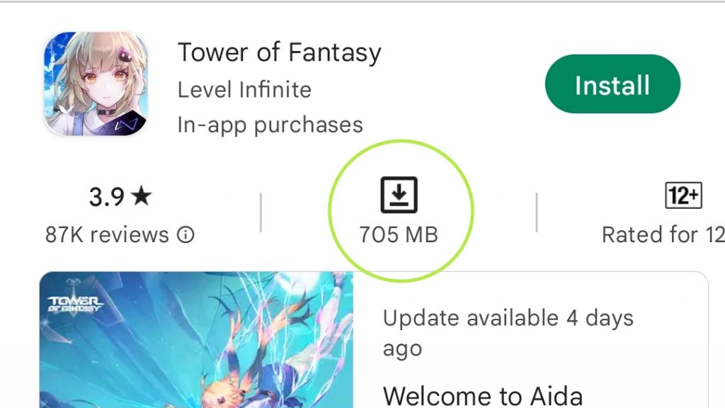 Tower of Fantasy - Android Download Size