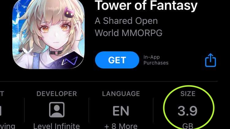 Tower of Fantasy - iOS Download Size