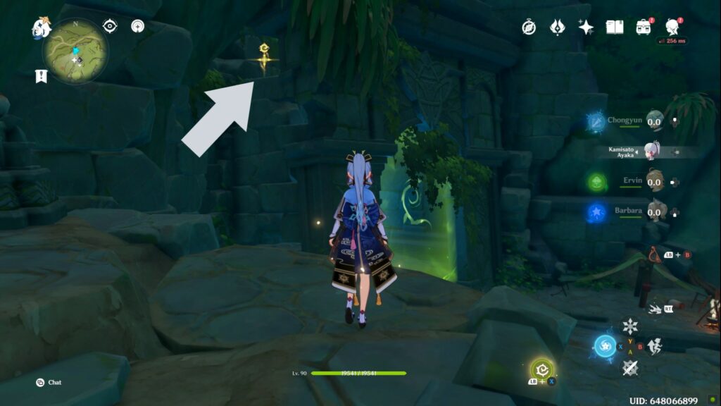 Genshin Impact - How to unlock the underwater Teleport Waypoint in Vissudha Field - Dendro Monument behind a Dendro barrier - Ayaka
