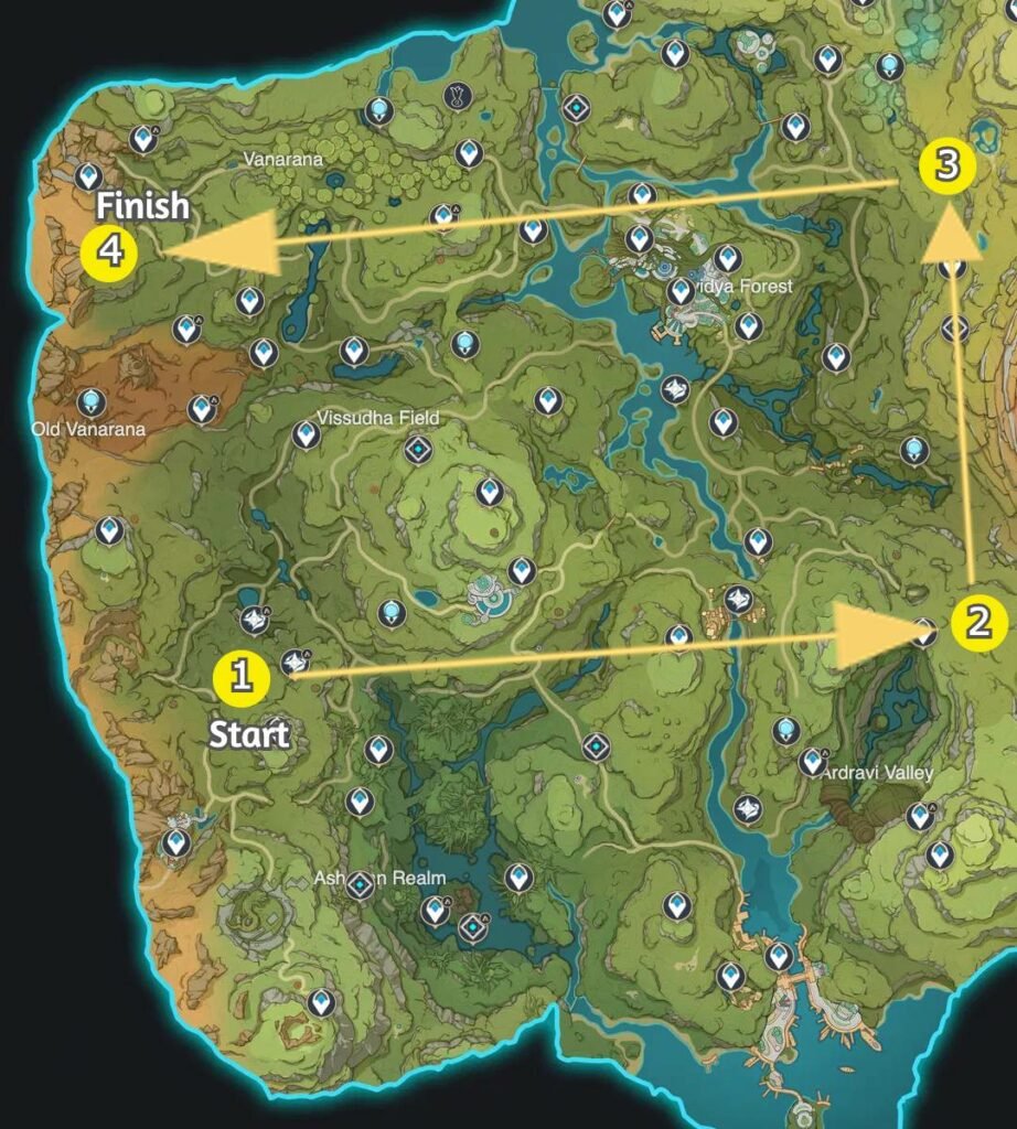 Genshin Impact - The Foolish Fatuus - Go to the Eremite camps or Energy Extraction Device puzzles in the following order - Map locations