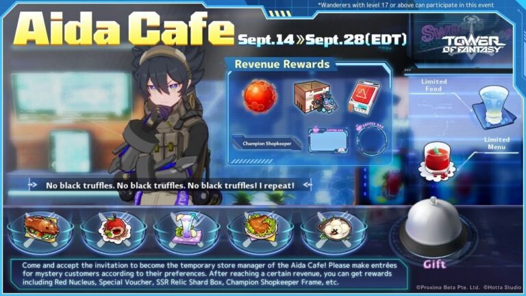 Tower of Fantasy: The Aida Café Event on patch 1.5 update