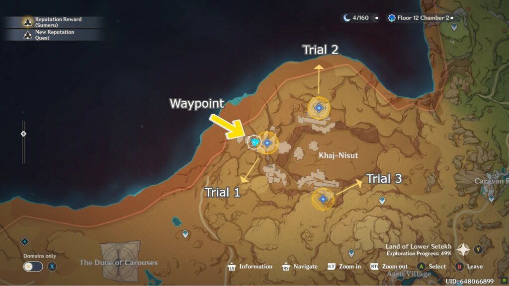 Genshin Impact - How to pass the three trials in the 'Dreams Beneath the Searing Sand' quest - Golden Slumber - map
