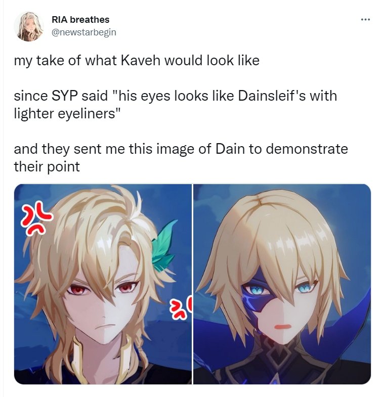 Genshin Impact - Leaker compares Kaveh's eyes to Dainsleif's - Ria breathes fan art