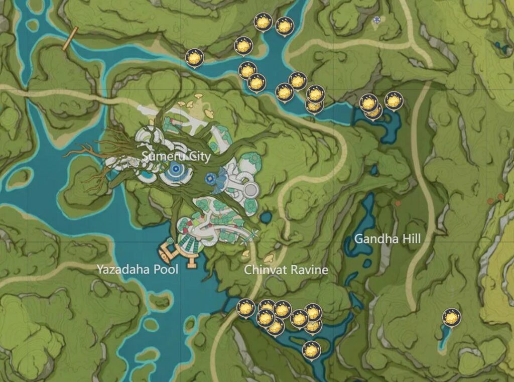 Genshin Impact - Where to find Nilotpala Lotus - locations on map near Sumeru City