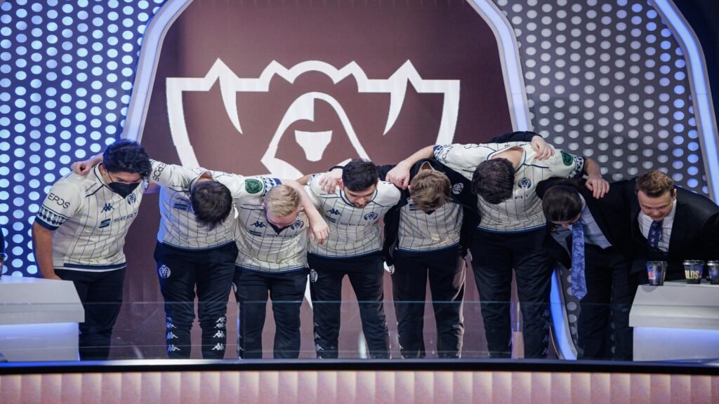 MAD Lions take a bow after being eliminated during the Worlds play-ins day six
