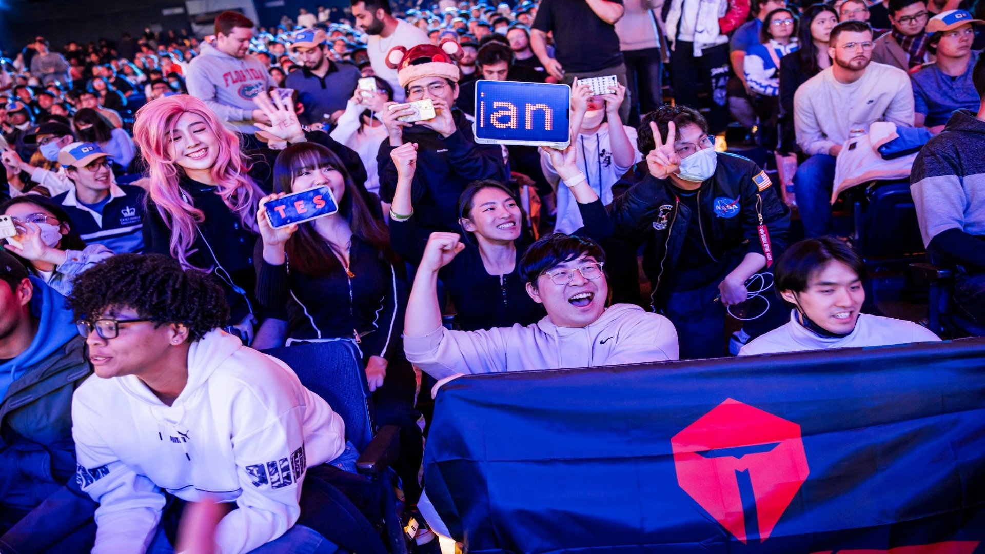 Top Esports fans cheering during the Worlds groups day two