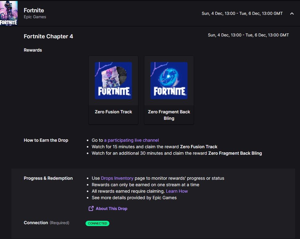 Fortnite Chapter 4 Season 1 Twitch Drops Zero Fusion Track Zero Fragment Back Bling