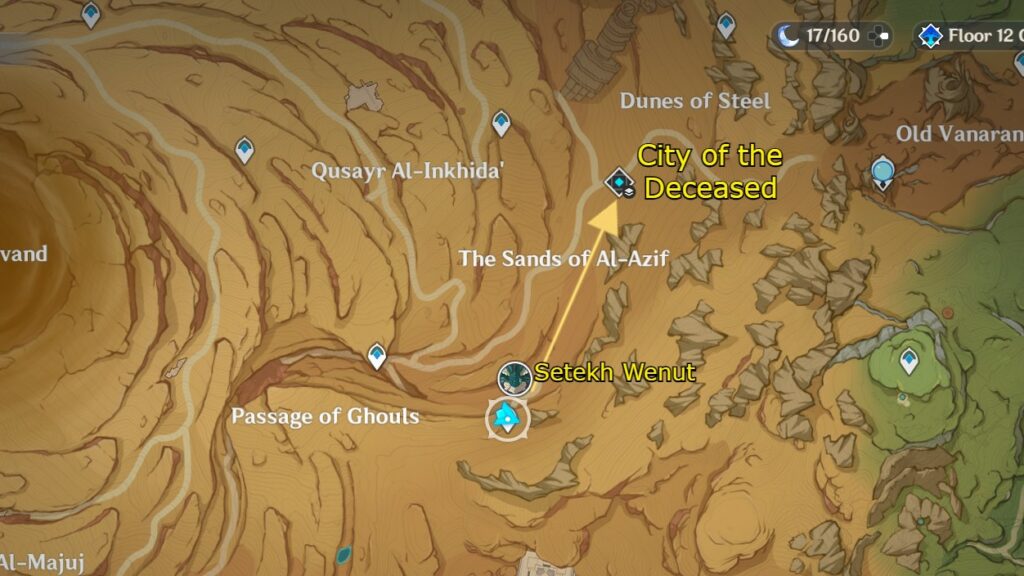 Genshin Impact - How to unlock the City of the Deceased Domain in the Desert of Hadramaveth - Map