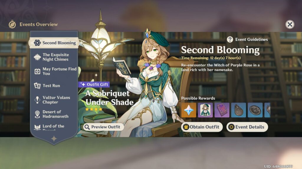 Genshin Impact - How to get Lisa's new skin - A Sobriquet Under Shade - Second Blooming Event