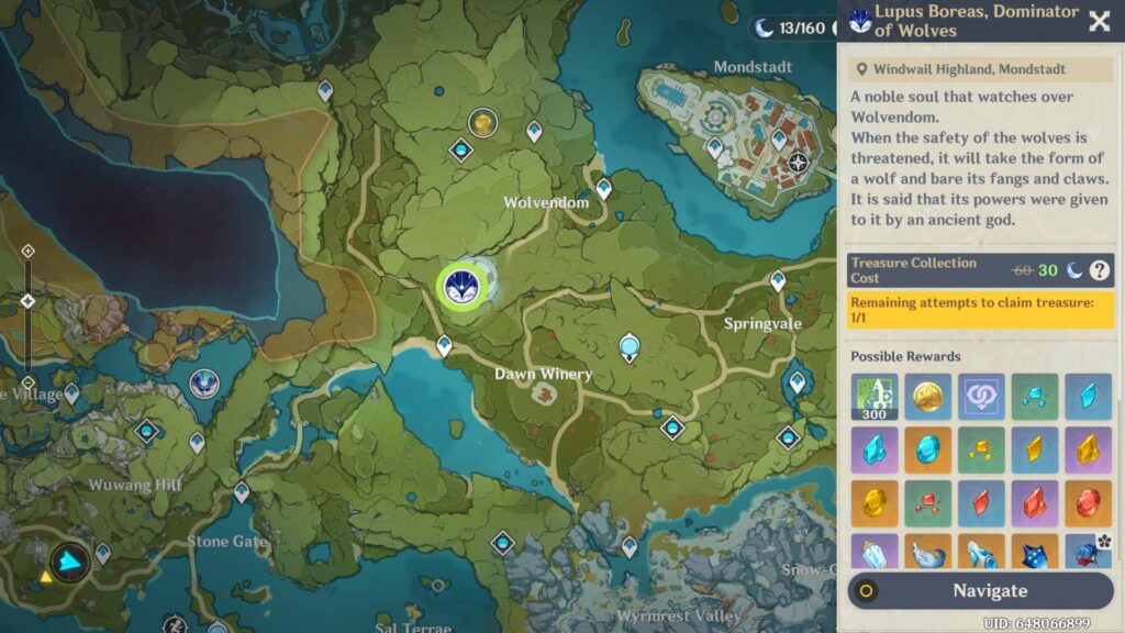 Genshin Impact - Wolf of the North Challenge - Andrius map location