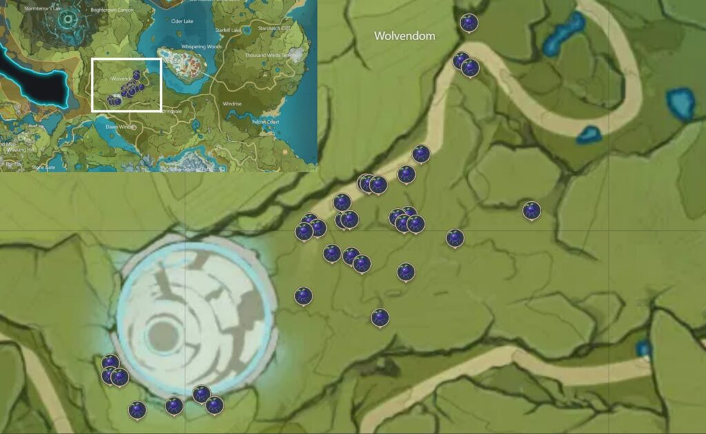 Genshin Impact - Wolfhook locations on the map