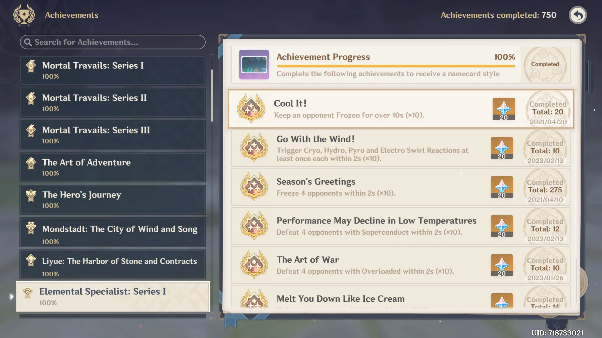 cool it achievement unlocked in genshin impact