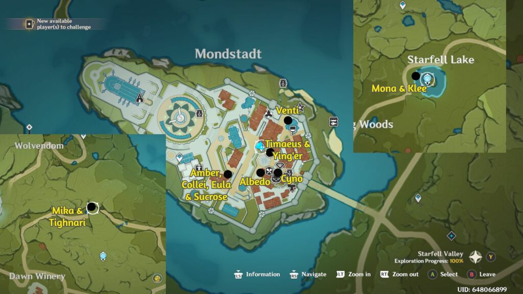 Genshin Impact 3.5 - Locations of Windblume Festival Characters - Mondstadt Map