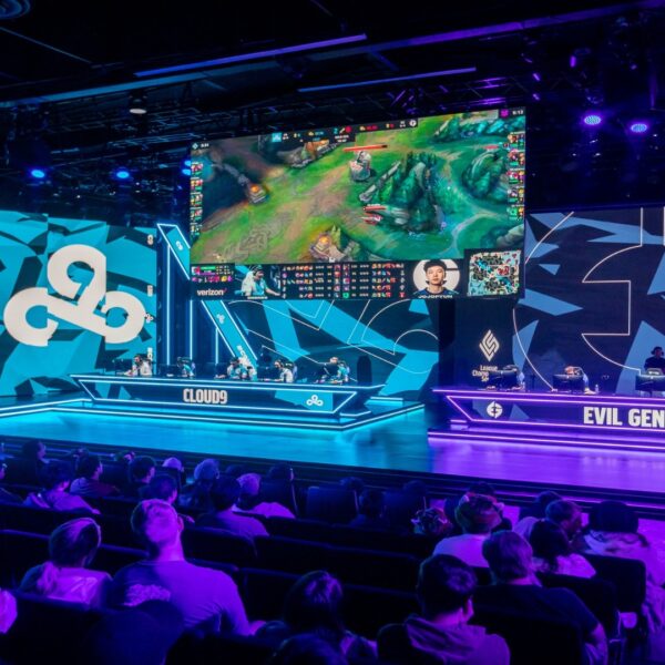The fan view of the stage during the 2023 LCS Spring Split day fourteen