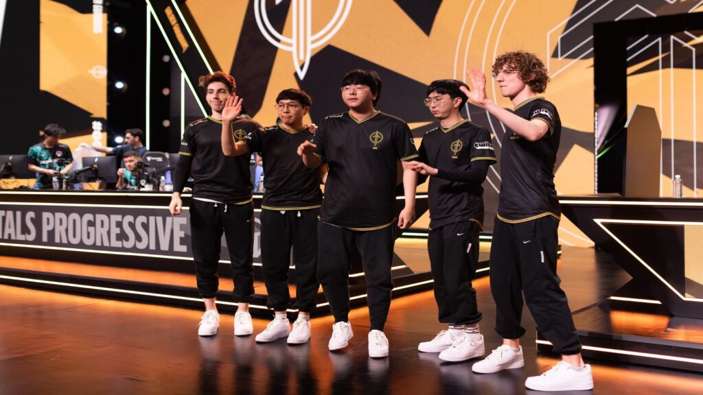 Golden Guardians on-stage during the 2023 LCS Spring Split day thirteen