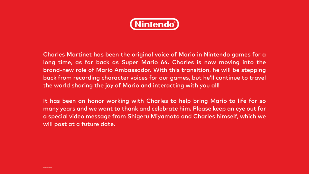 Nintendo Charles Martinet Retirement Announcement